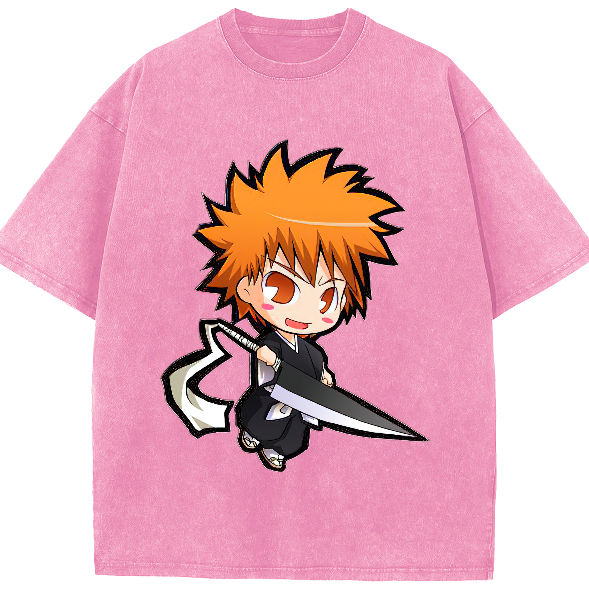 （画像用） ブリーチ 黒崎一護（くろさき いちご）BLEACH Kurosaki Ichigo 綿100% ヴィンテージ風 半袖Tシャツ（フロントプリント）